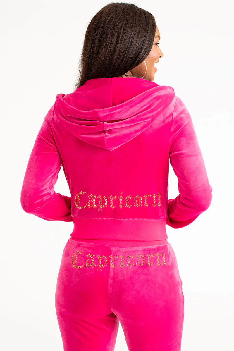 Capricorn Customizable Big Bling Velour Hoodie