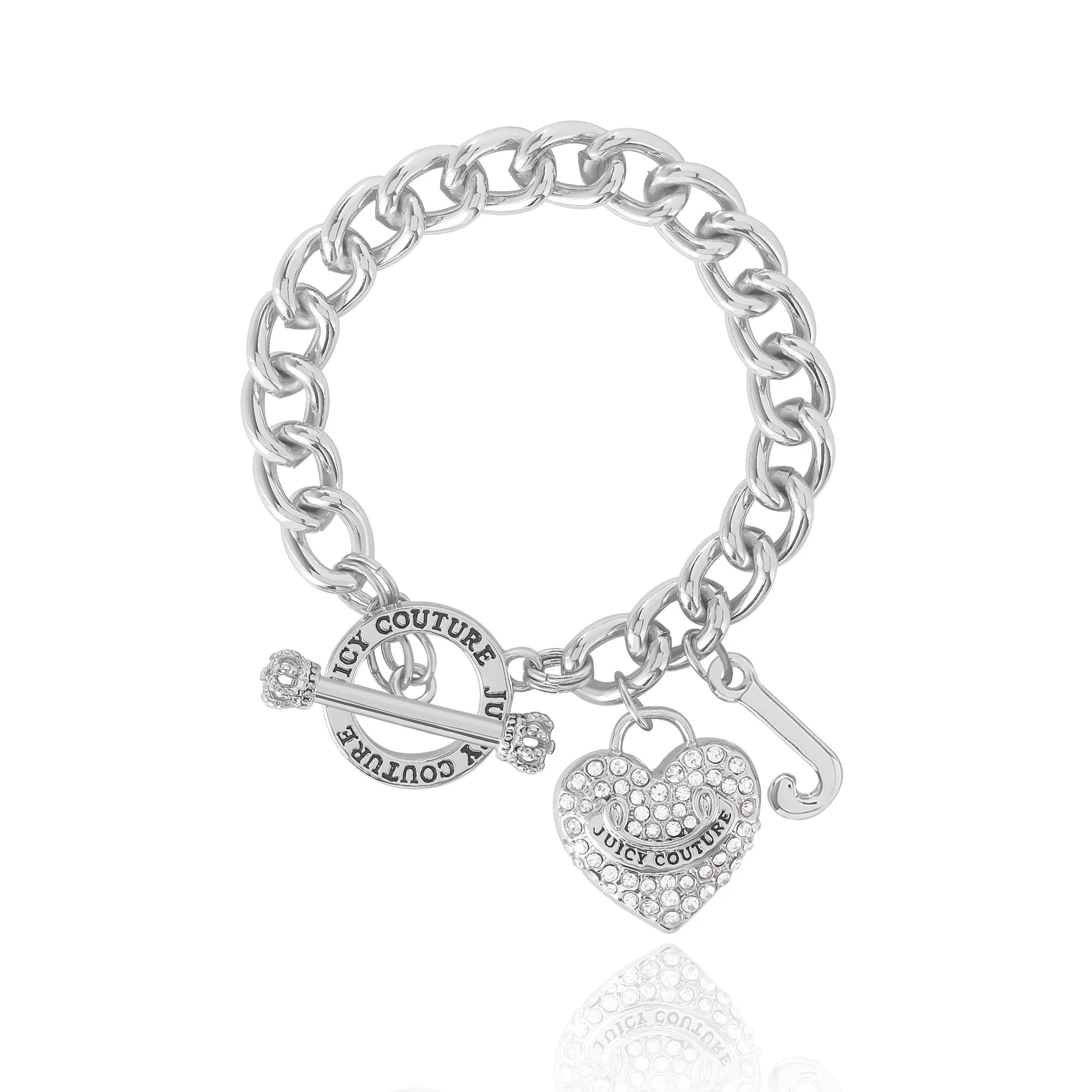 Crystal Heart Charm Toggle Bracelet