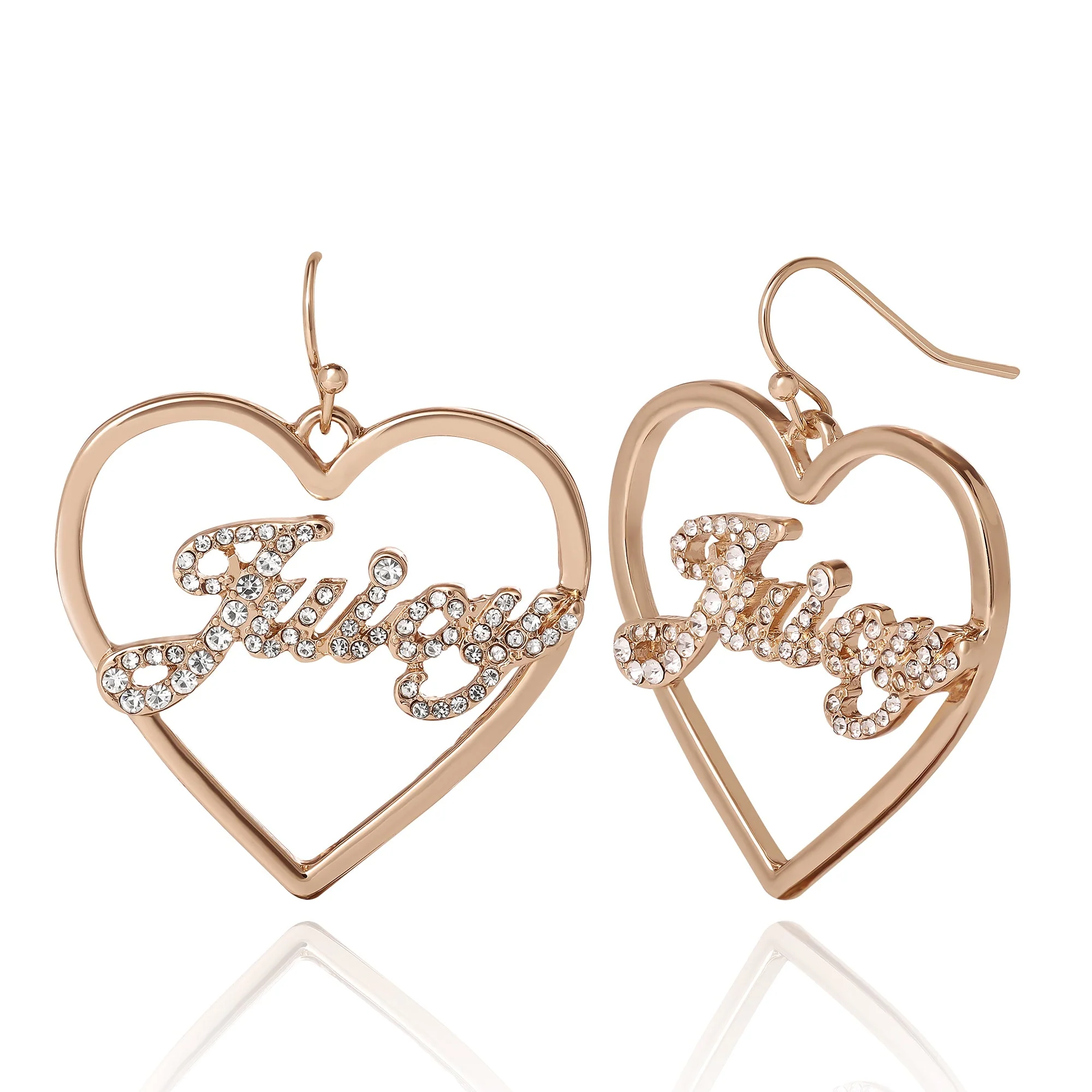 Juicy Script Crystal Heart Drop Earrings