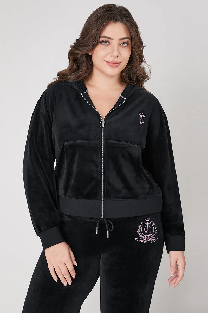 Plus-Size Relaxed Velour Zip Hoodie
