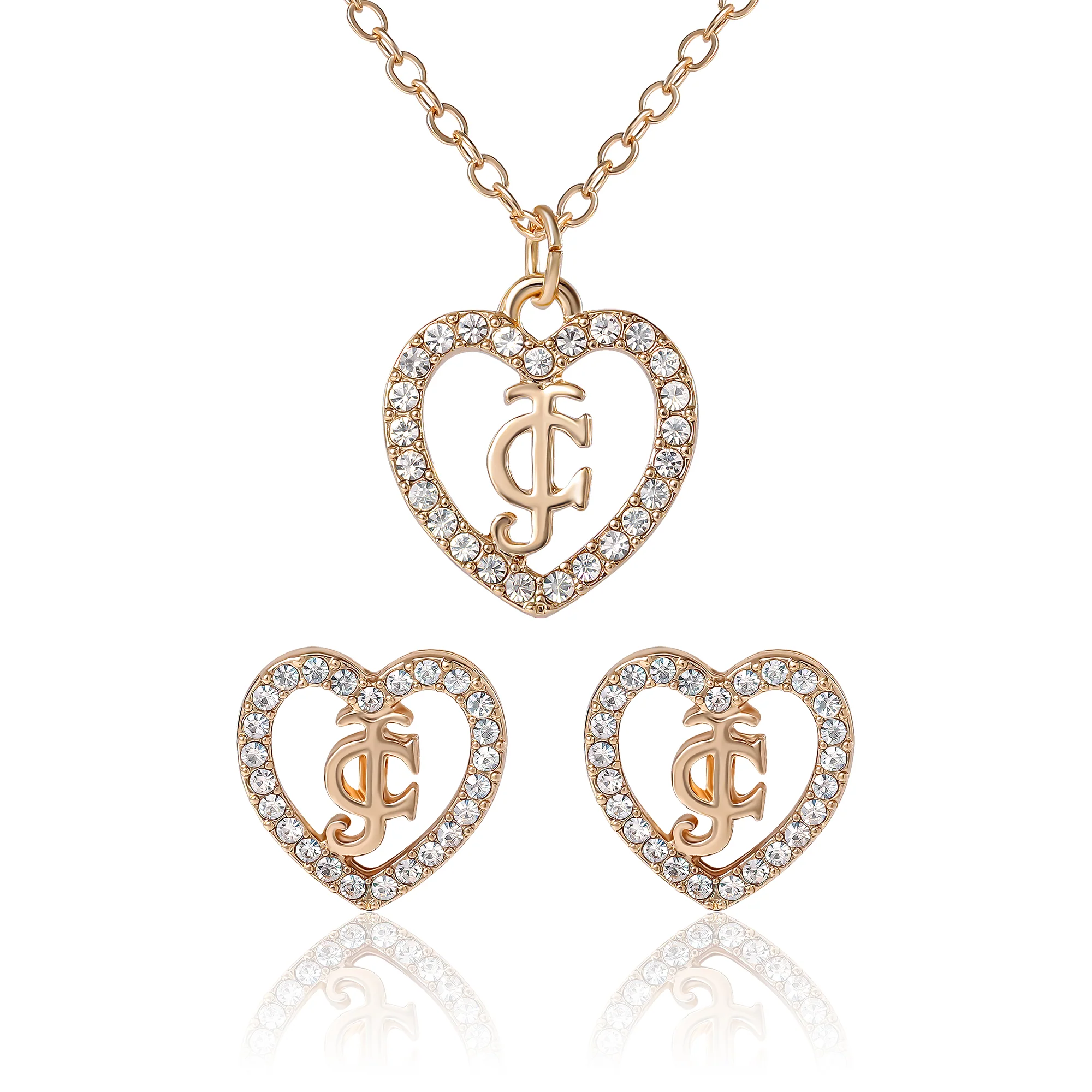 Gold-Tone Pavé Heart Necklace & Stud Earrings Set