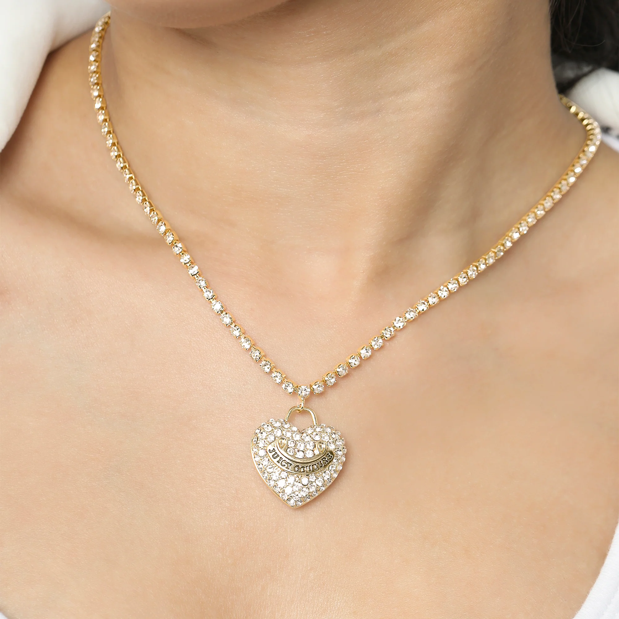 Pavé Heart Crystal Chain Pendant Necklace
