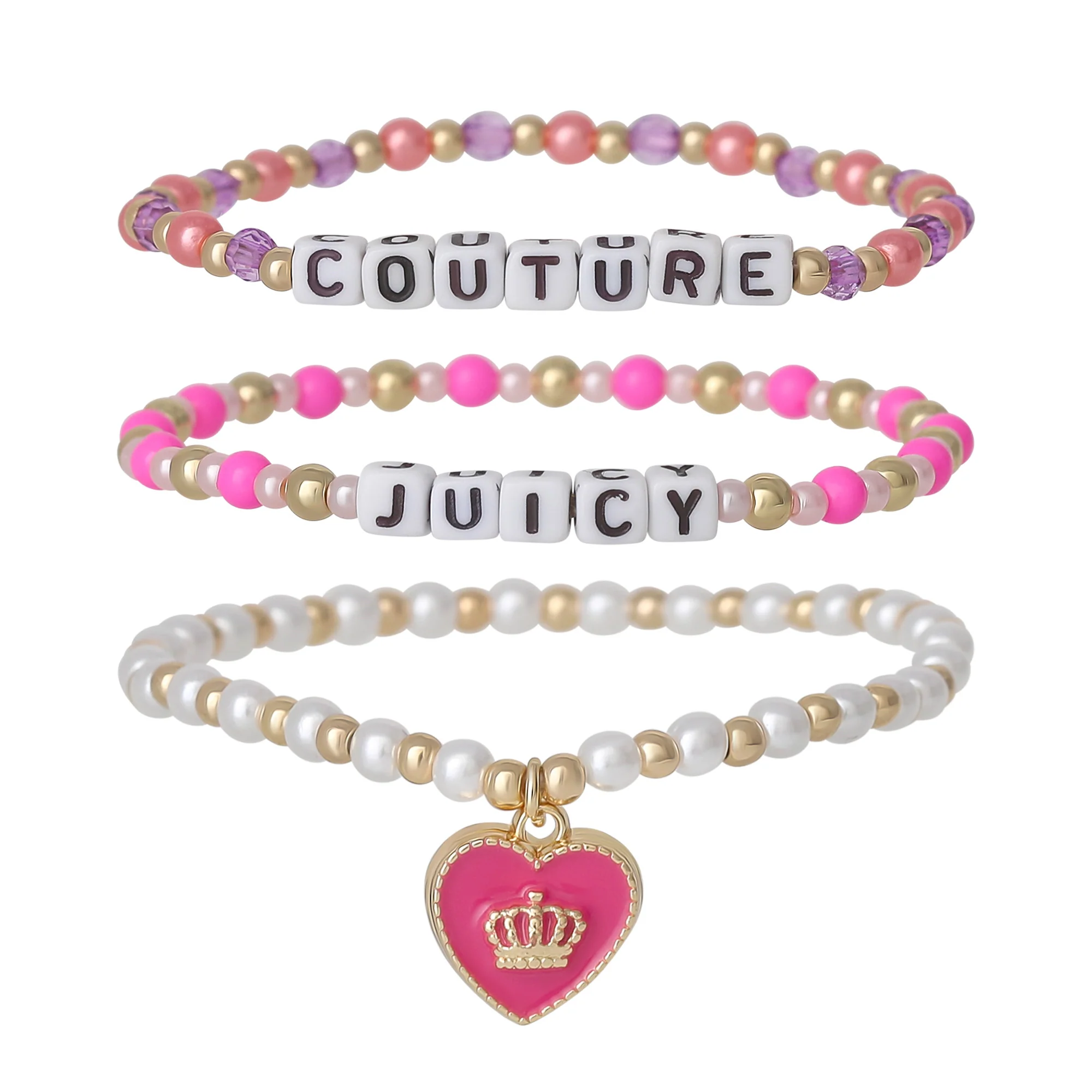Kids Choose Juicy Heart Charm 3 Piece Beaded Bracelet Set