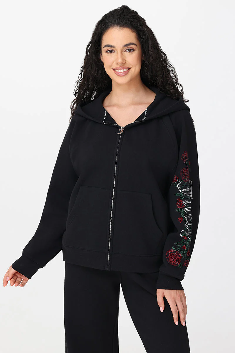 Roses Oversized Zip Front Hoodie