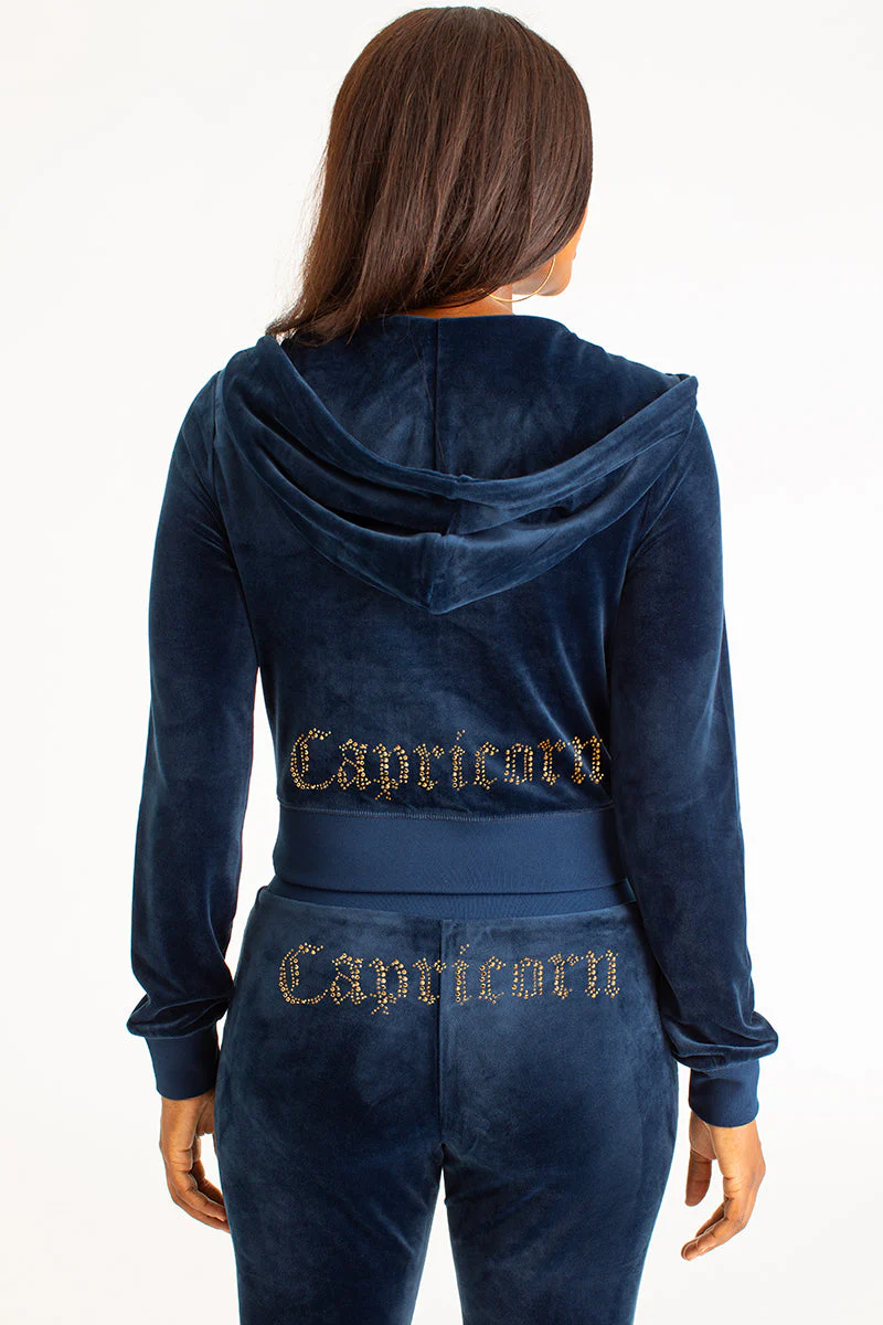 Capricorn Customizable Big Bling Velour Hoodie