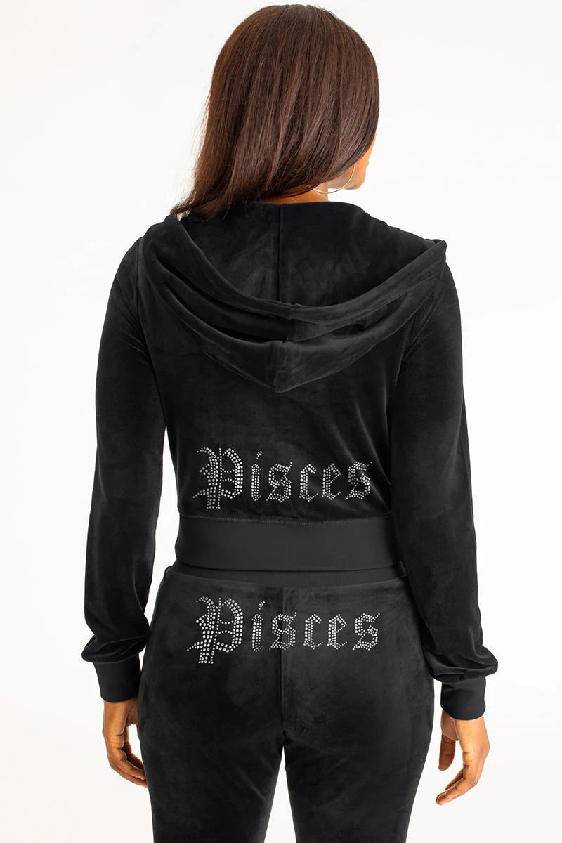 Pisces Customizable Big Bling Velour Hoodie