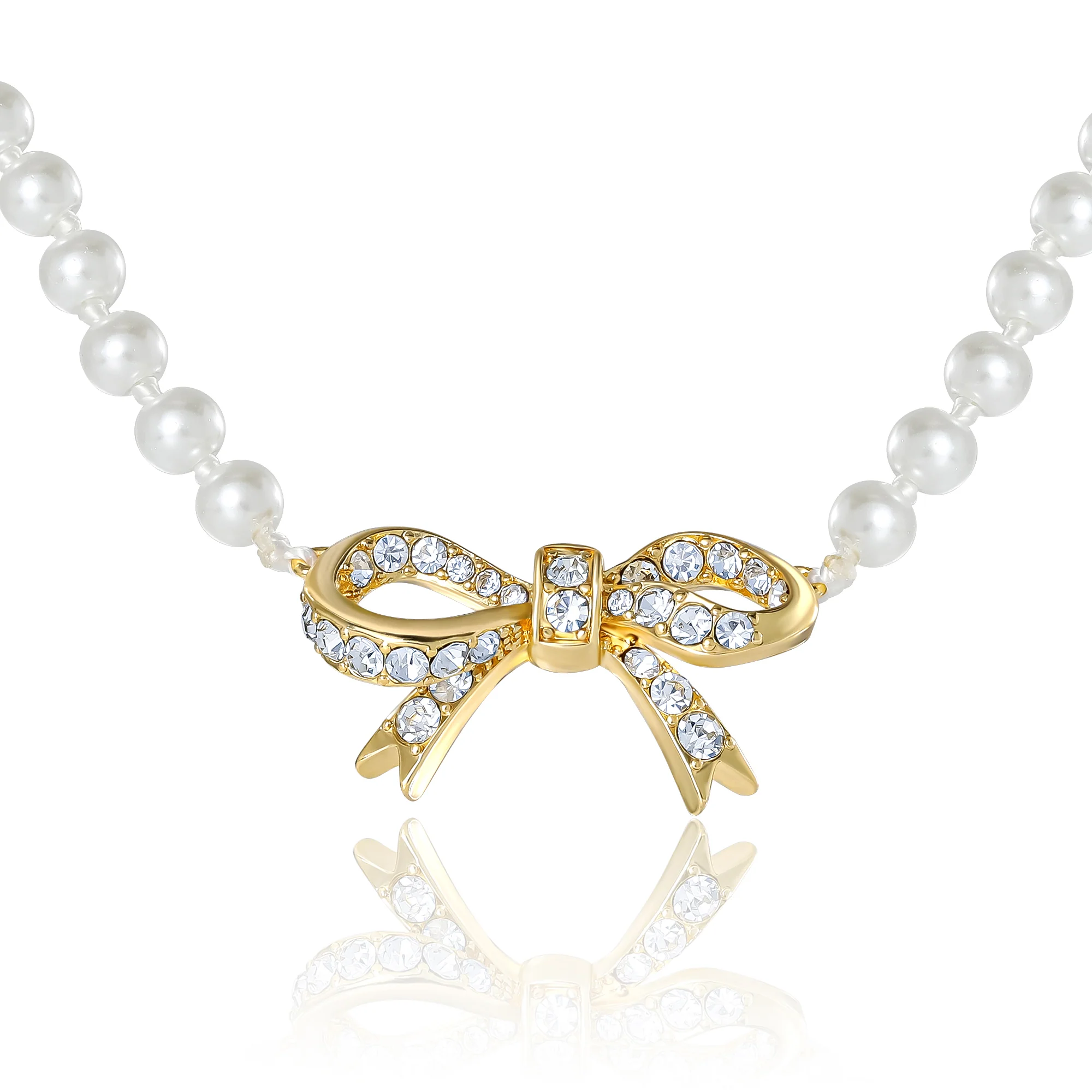 Pearl Necklace with Pavé Bow