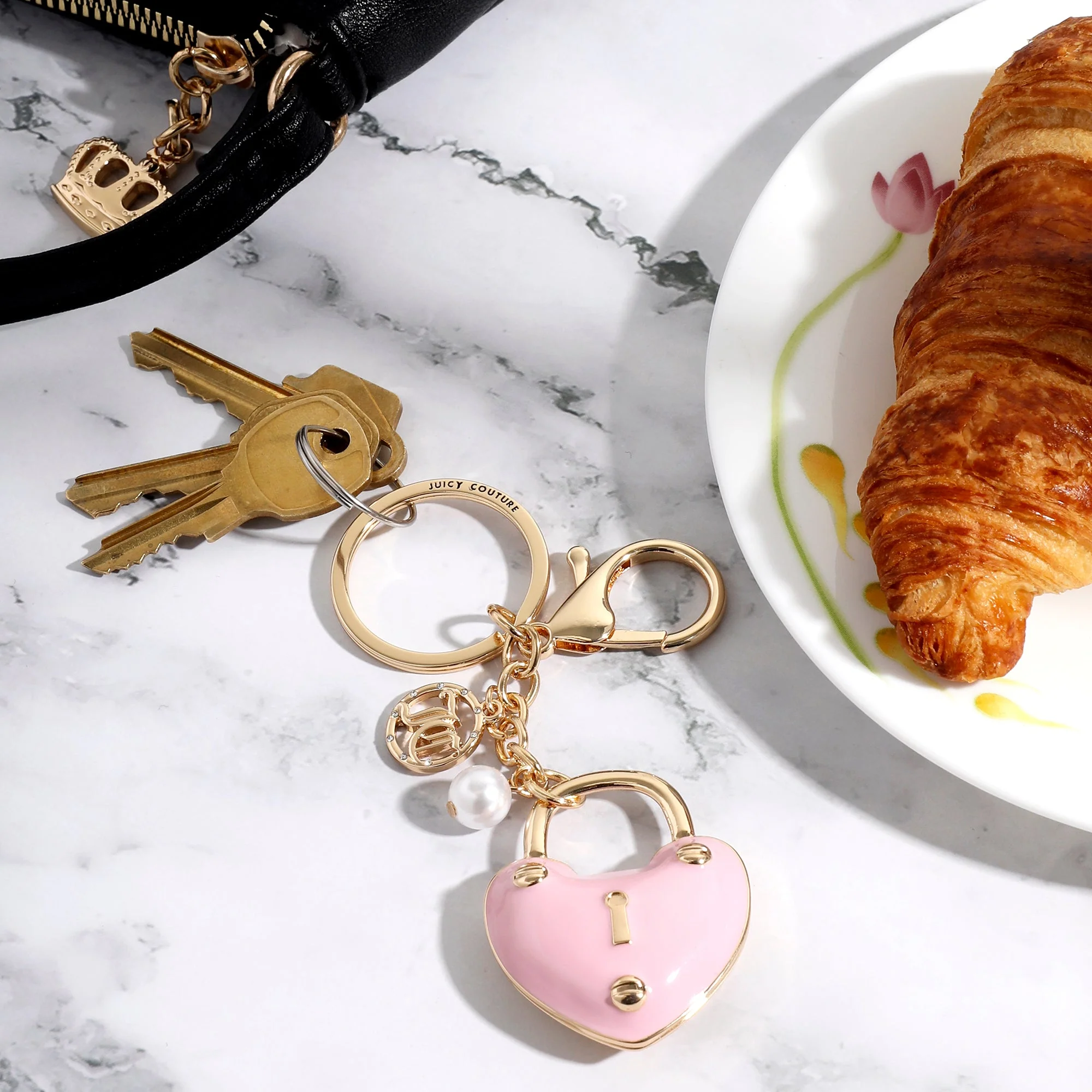 Pink Padlock Heart Keychain Bag Charm