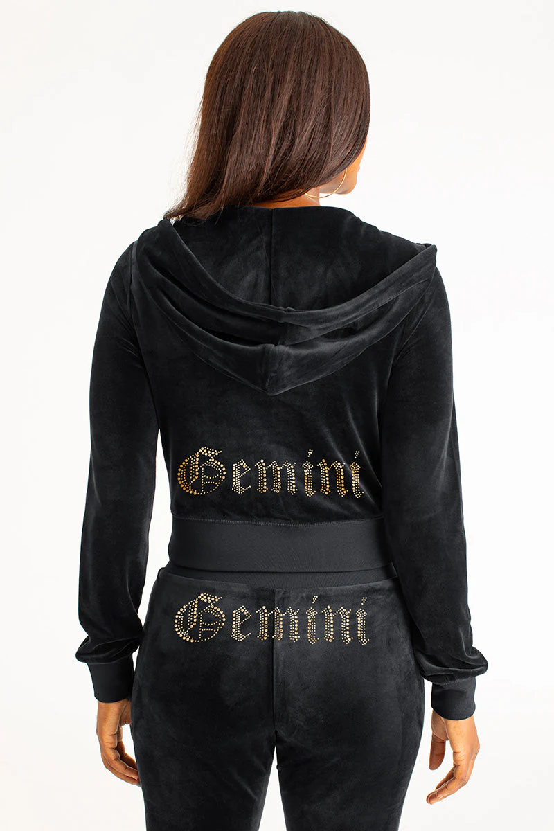 Gemini Customizable Big Bling Velour Hoodie