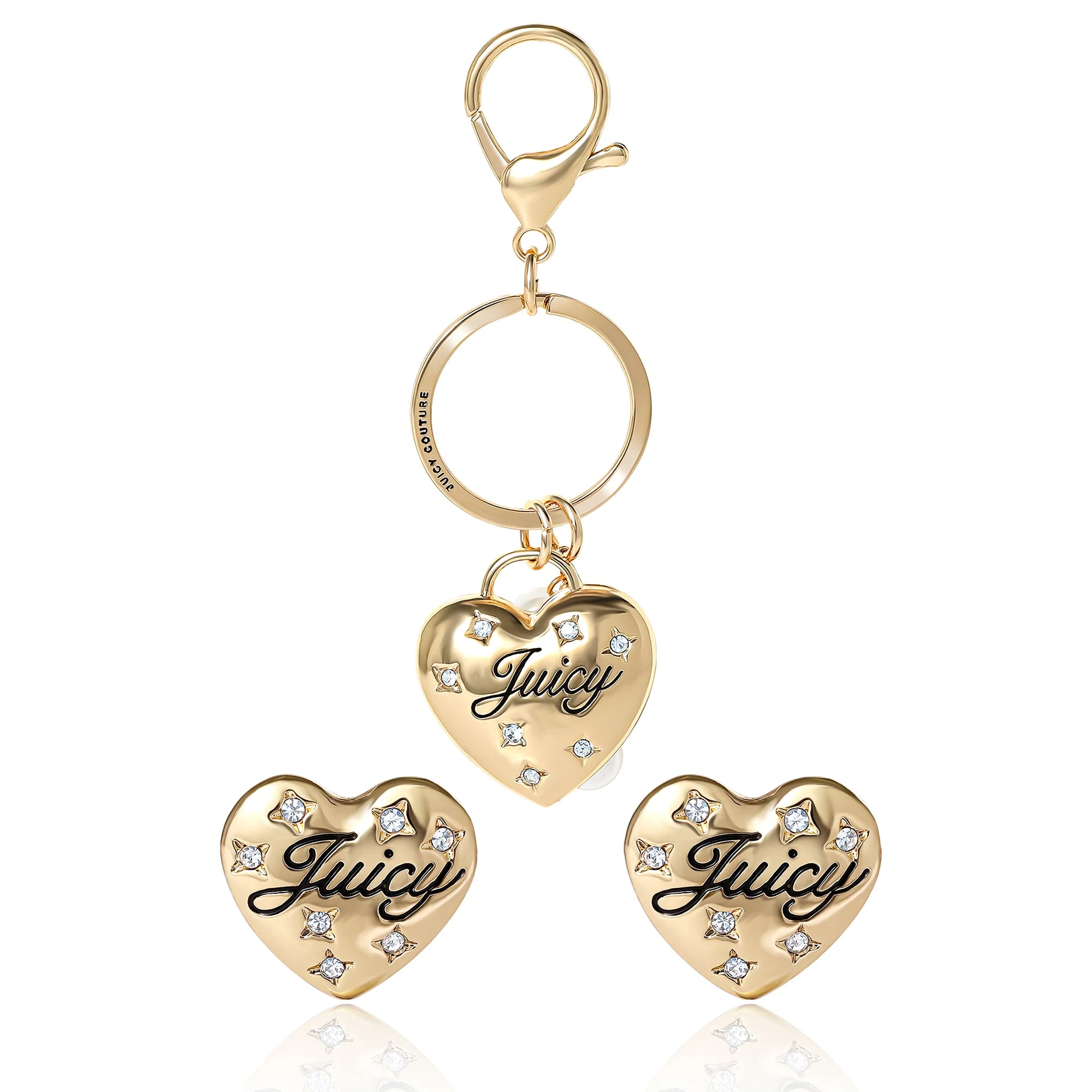 Gold-Tone Heart Keychain Bag Charm & Earring Set