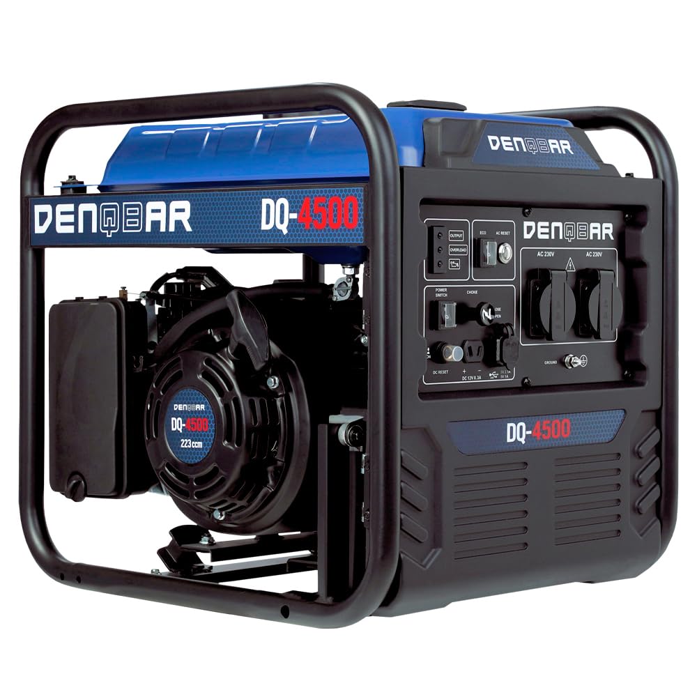 Denqbar Inverter Power Generator DQ-4500 4500 W, Open Frame Generator Petrol with 230 V, Eco Mode and USB Fast-Load 4-Stroke Motor, Portable - For Garage, Construction Site, DIY and as Emergency