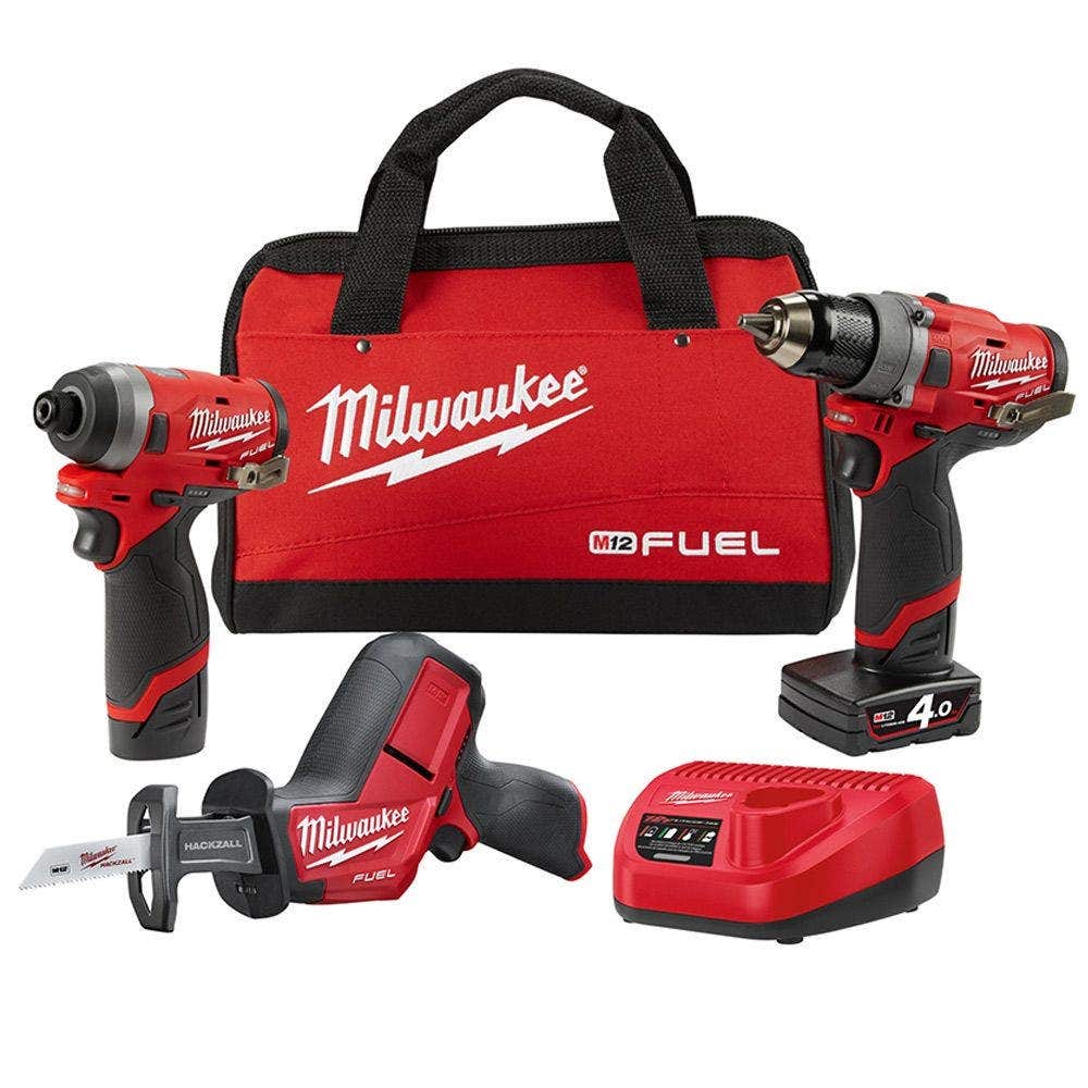 MILWAUKEE 12V FUEL™ Brushless 3 Piece 1 x 2.0Ah/4.0Ah Combo Kit M12FPP3G-421B