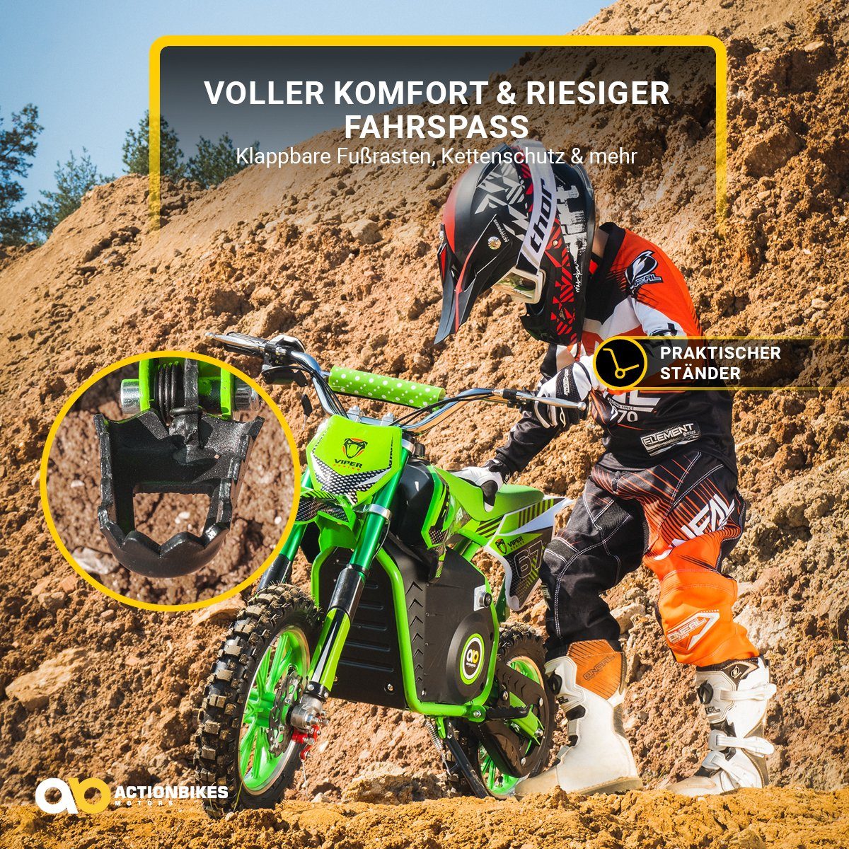 Actionbikes Motors electric children's motorcycle children's cross bike Viper 1000 W electric - 3 levels - up to 25 km/h, load capacity 60 kg, (1 piece), mini dirt bike electric minicross pit bike pocket bike from 5 years