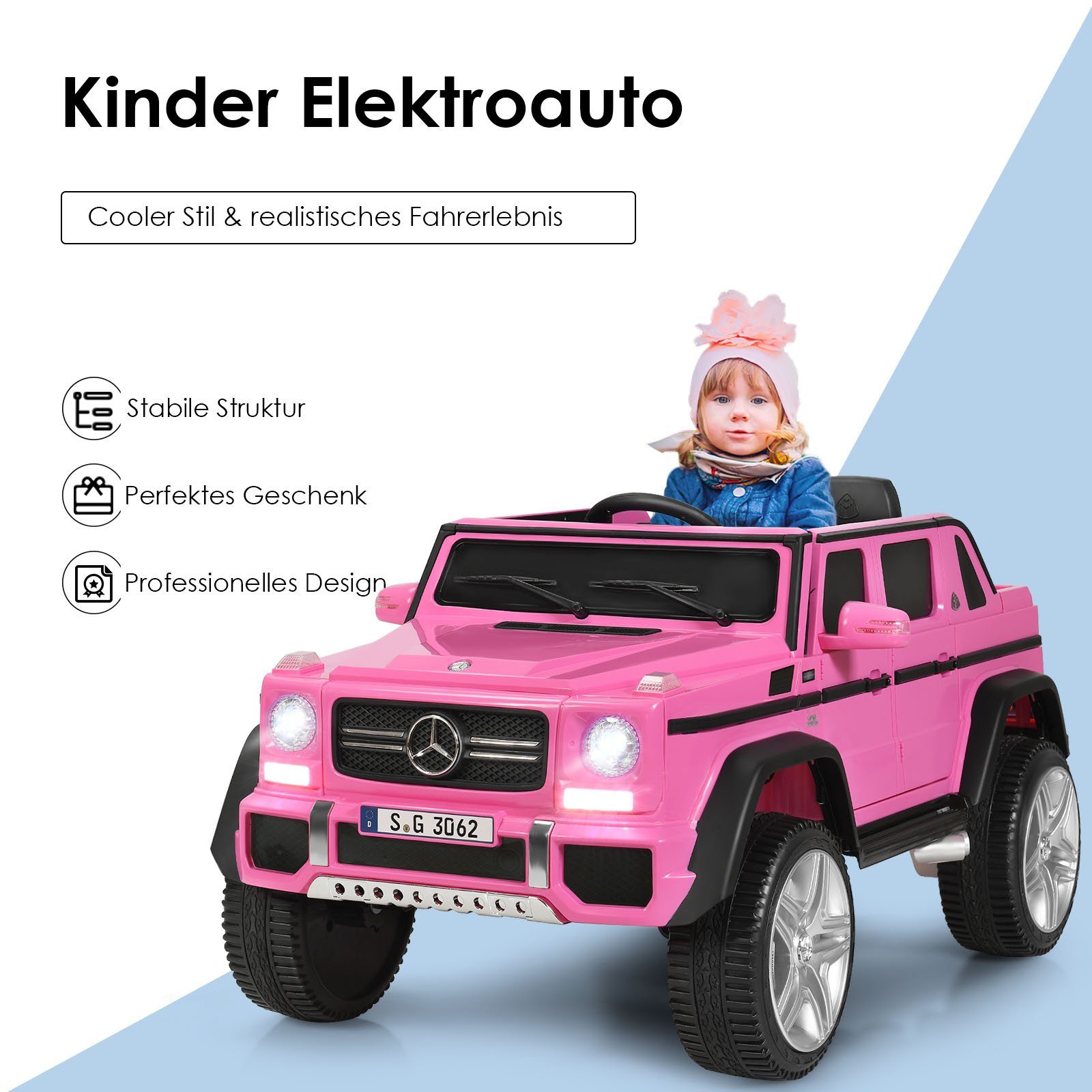 COSTWAY Elektro-Kinderauto Mercedes Benz, mit Musik & LED, 2,5-5,5km/h