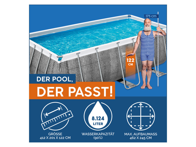 Bestway Power Steel™ Frame Pool Komplett-Set mit Filterpumpe, ca. L 412 x B 201 x L 122 cm