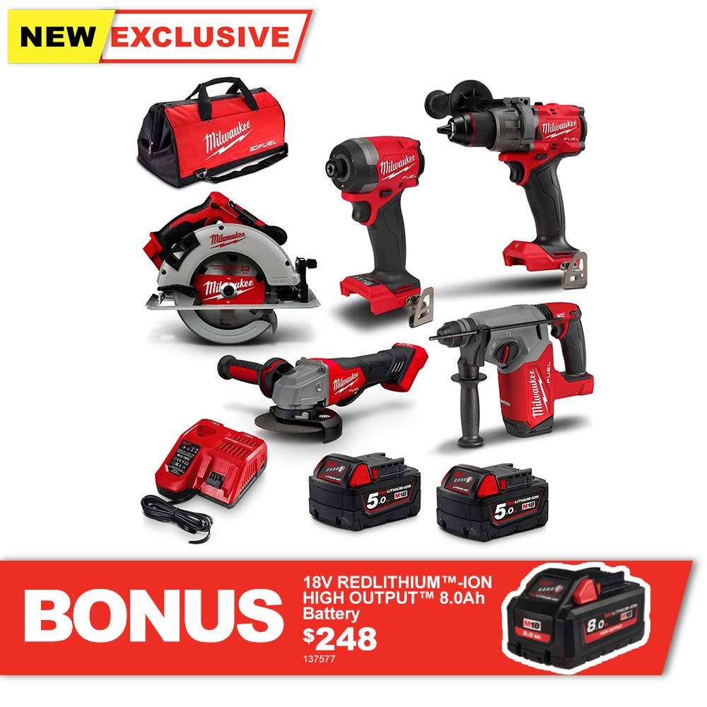 MILWAUKEE 18V FUEL™ 5 Piece 2 x 5.0Ah Combo Kit M18FPP5A3502B