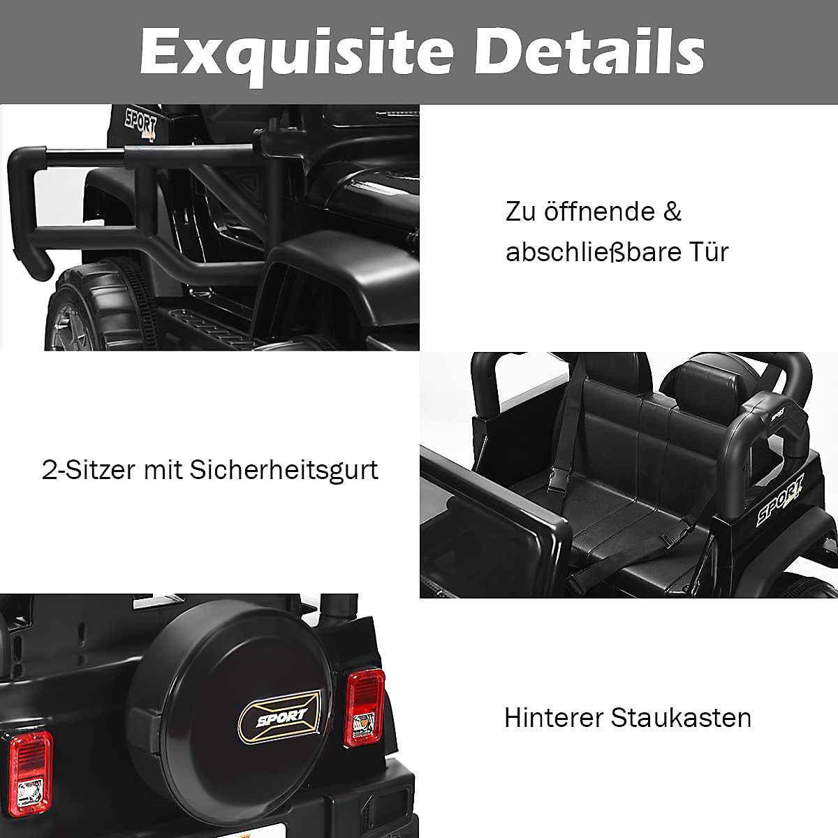 Elektroauto Jeep 2 Sitzer mit 3 Geschwindigkeiten schwarz