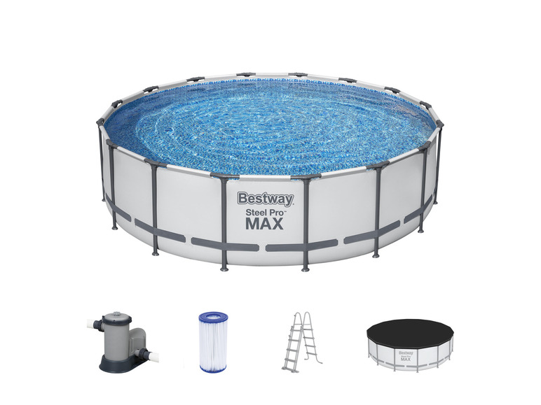 Bestway Steel Pro MAX™ Frame Pool Komplett-Set mit Filterpumpe, ca. Ø 488 x 122 cm