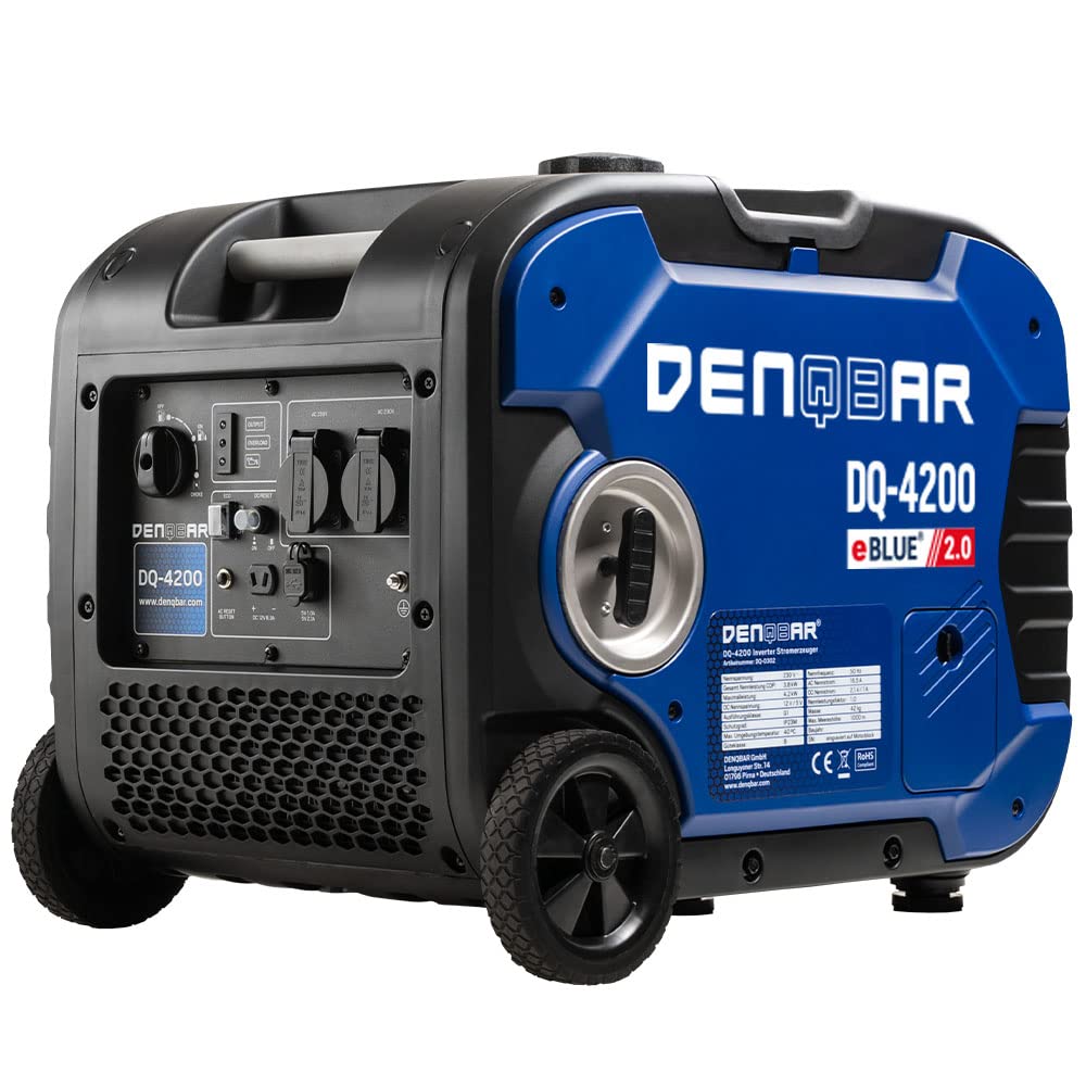 DENQBAR Inverter Power Generator DQ-4200 4200 W, Petrol Power Generator with 230 V, Wheels, USB Fast Load, Super Quiet, 4-Stroke Motor, Portable - For Camping, Garage, Construction Site, Motorhome and