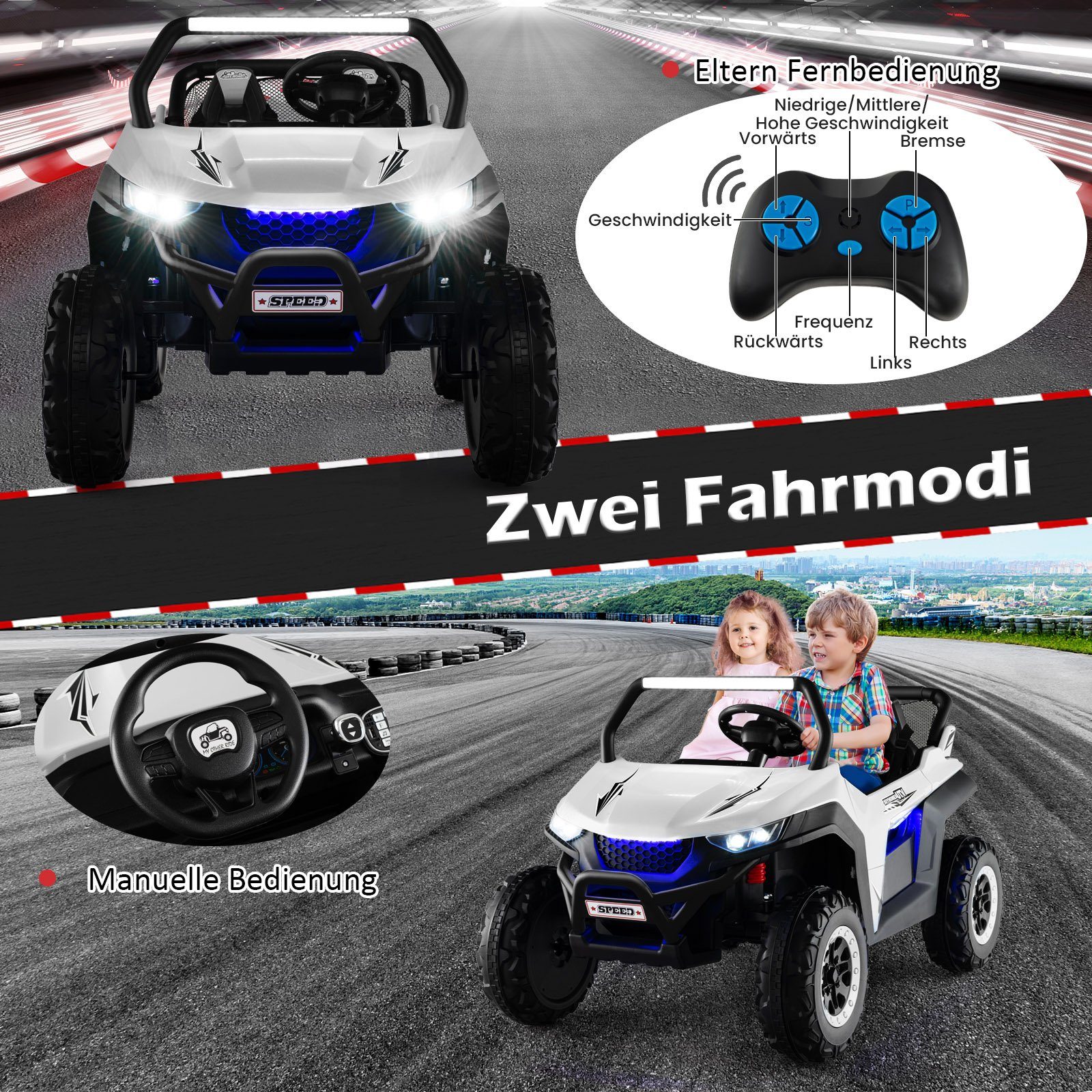 COSTWAY electric children's car 12V children's quad, 2 seats, 2-4 km/h