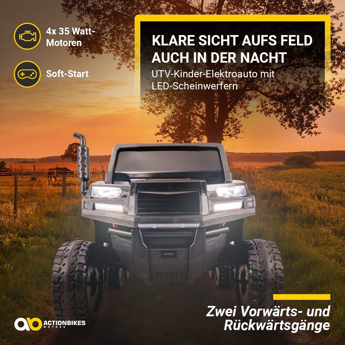 Actionbikes Motors Elektro-Kinderauto Elektroauto A730 UTV, Belastbarkeit 60 kg, (2-tlg), mit Fernbedienung - USB - AUX - Soft Start - Bremsautomatik