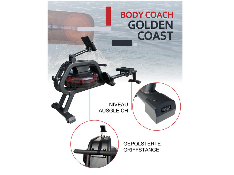 body coach Wasser-Rudergerät Gold Coast Rower Ruderzugmaschine Wasser-Bremssystem inkl. Brustgurt