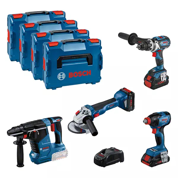 BOSCH COMBI-KIT 4 18V Tool: GSR 18V-110C + GDX 18V-210C + GWS 18V-10 + GBH 18V-24C + 1 4.0 AH battery (PROCORE) + 2 5.5 AH battery (PROCORE) + GAL 1880CV (L)PROFESSIONAL