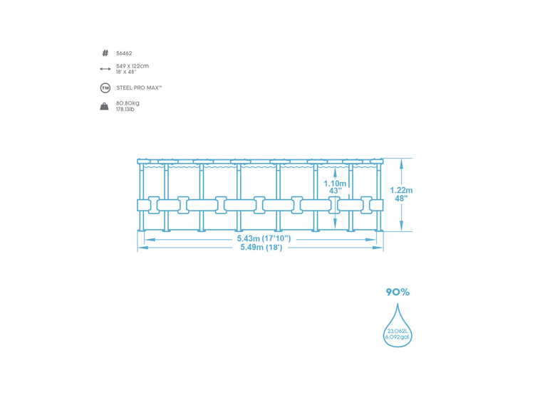 Bestway Steel Pro MAX™ Frame Pool Komplett-Set mit Filterpumpe, ca. Ø 549 x 122 cm