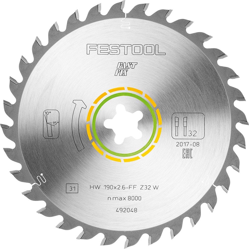 FESTOOL 190mm 32T TCT Circular Saw Blade for Wood Cutting - FAST FIX