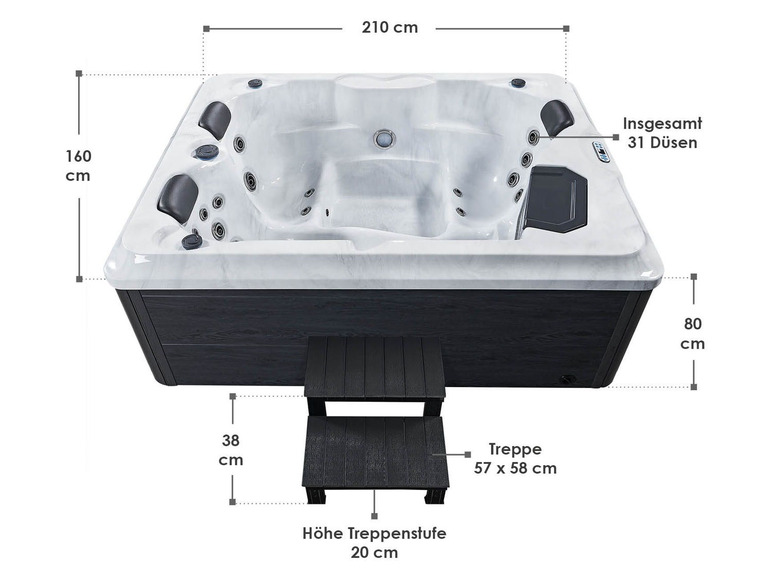 Artsauna Whirlpool »Oasis«, mit 31 Massagedüsen, LED-Lichtspiel
