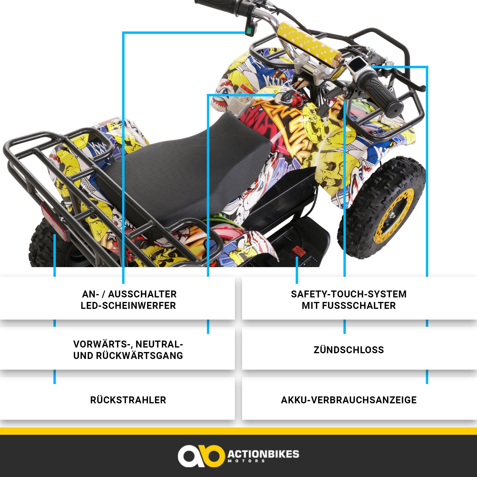 Actionbikes Motors electric children's quad children's electric quad Torino ATV 1000 W 36 V, load capacity 50 kg, (1 piece), pocket quad - safety touch - perforated disc brake - up to 25 km/h