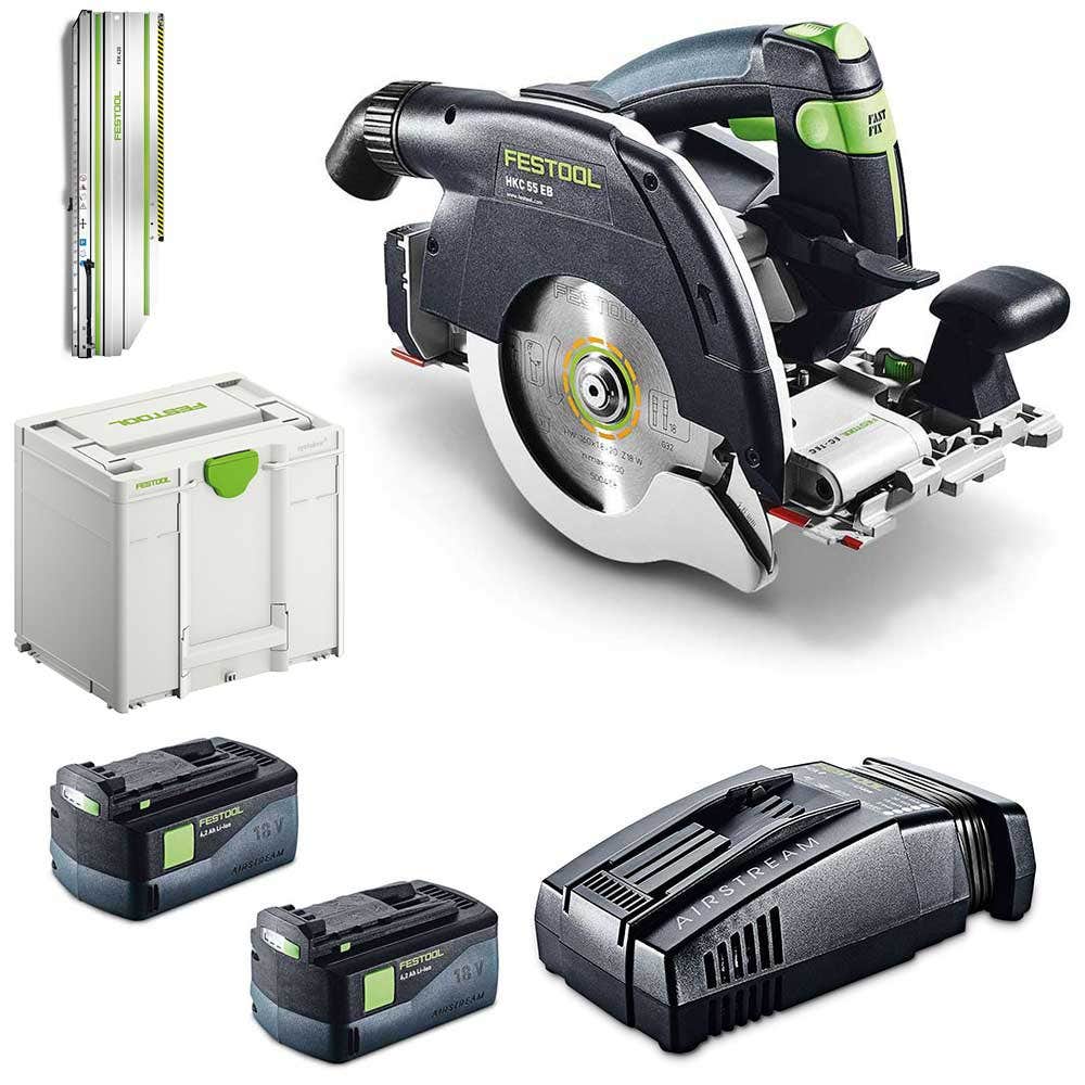 FESTOOL 18V Brushless 120mm 2 x 5.2Ah HKC 55 Circular Saw Bluetooth Kit w/ Guide Rail 577283