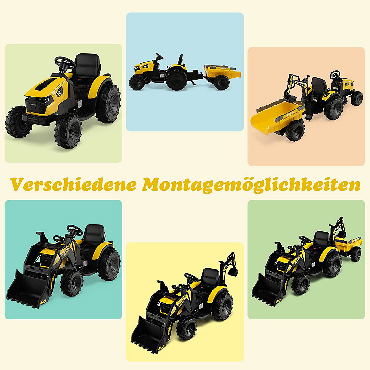 COSTWAY® 12V Traktor mit Anhänger Elektroauto mit Fernbedienung & Musik gelb