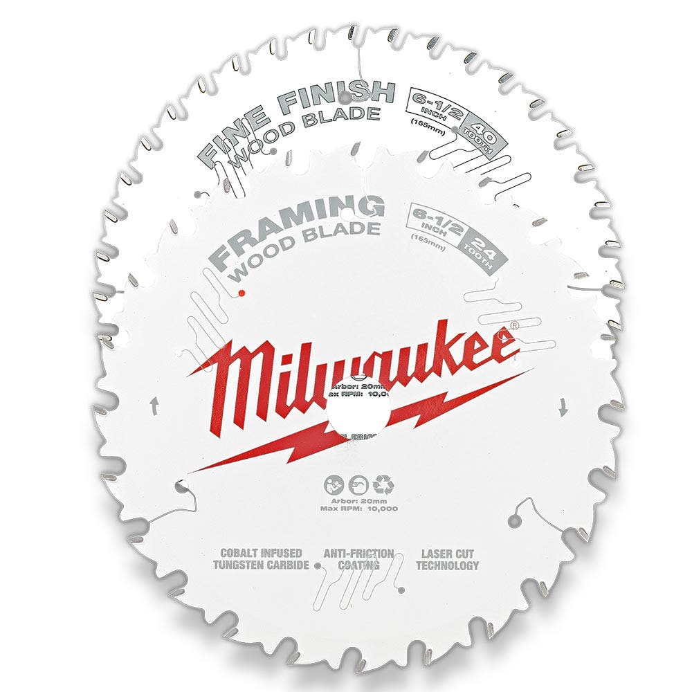 MILWAUKEE 165mm 6-1/2" Wood Circular Saw Blade Set - 24T Framing & 40T Fine Finish 48418632