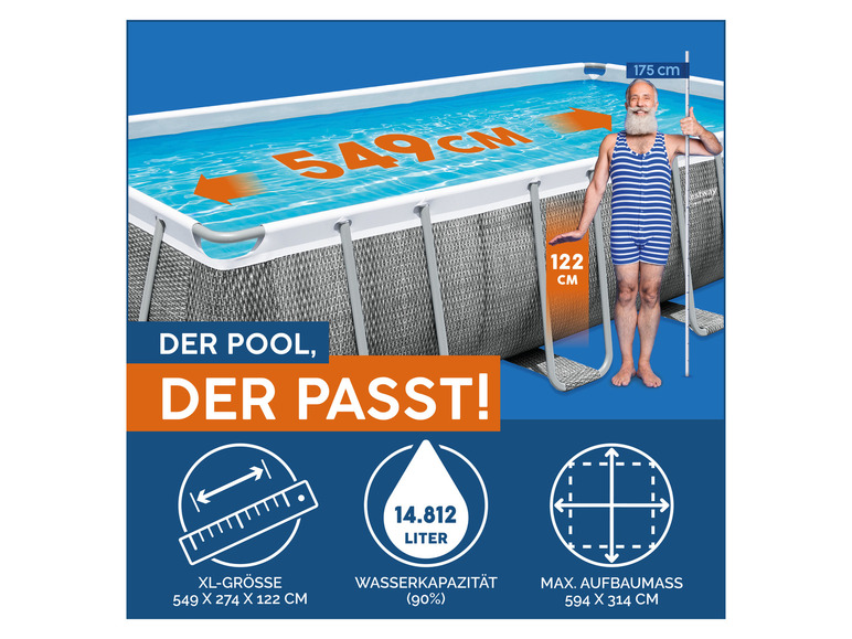 Bestway Power Steel™ Frame Pool Komplett-Set mit Filterpumpe, ca. L 549 x B 274 x L 122 cm