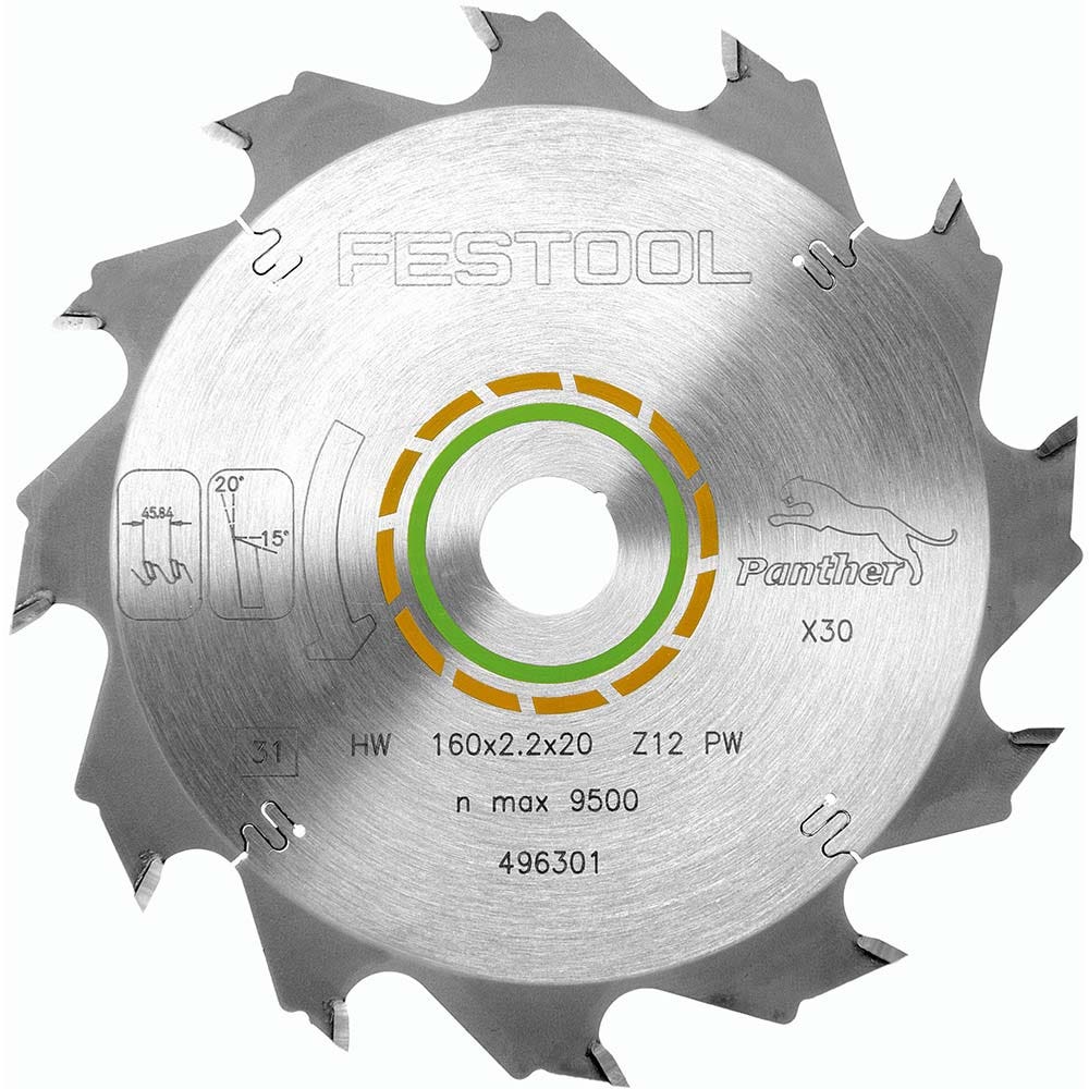 FESTOOL 160mm 12T TCT Circular Saw Blade for Wood Cutting - PANTHER