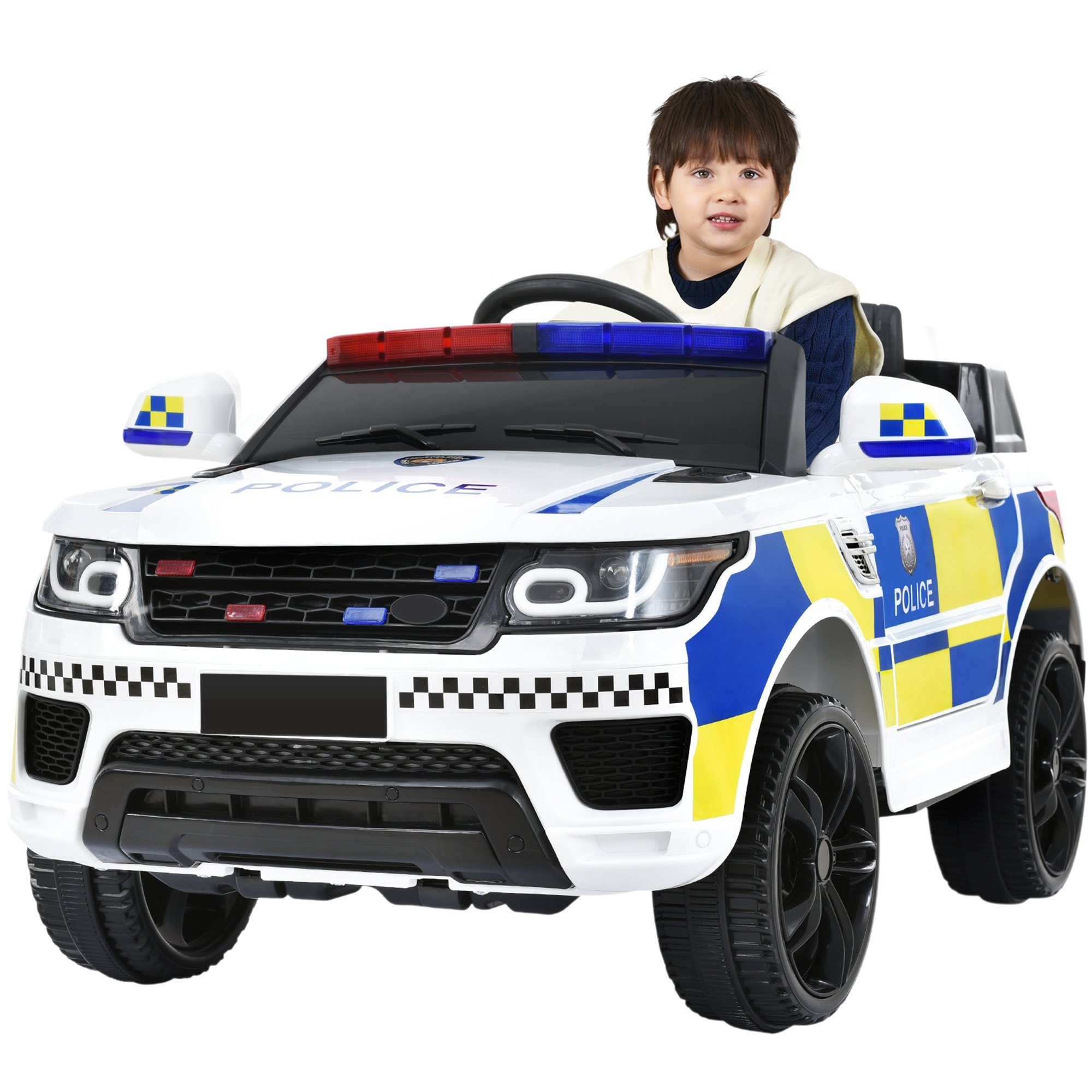 Merax electric children's car with USB, AUX and Bluetooth including remote control, load capacity 30 kg, electric police car, children's car