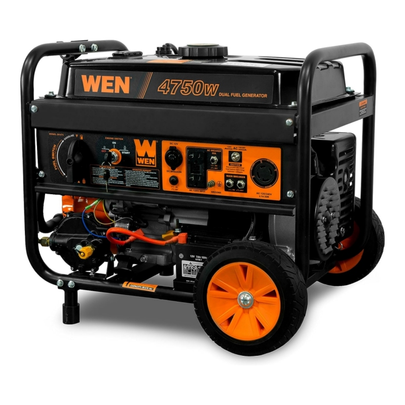 WEN DF475T Dual Fuel 240V Portable Generator with Electric Start Transfer Switch Ready, 4750-Watt, CARB Compliant