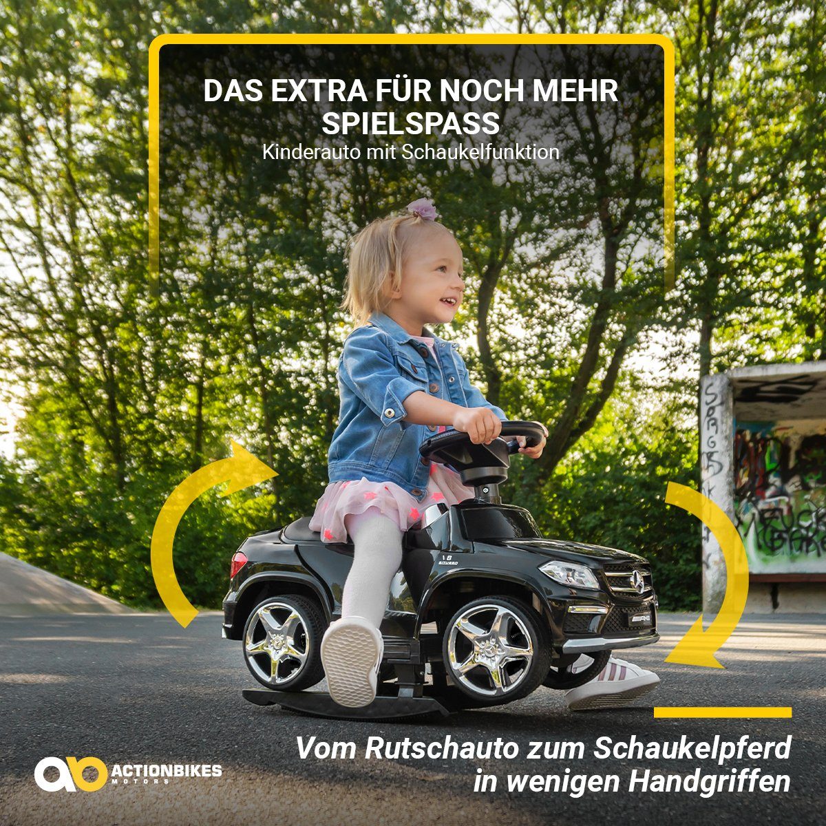 Actionbikes Motors Rutscherauto Mercedes Benz GL 63 AMG Rutschauto inkl. Schiebestange, (Kinder Elektro Auto ab 1 Jahr elektrisch - Schaukelfunktion - Trittbretter, 1-tlg., 6V Batterie - MP3 - Bluetooth - Soundmodul - LED - EVA-Reifen), Kinder Fahrze