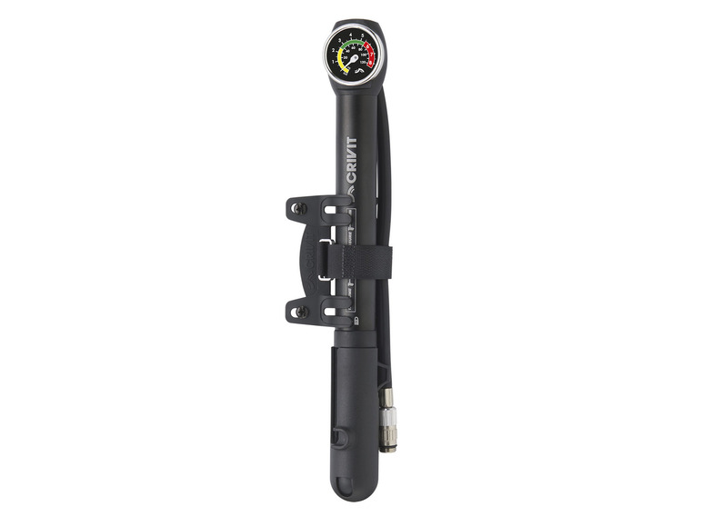 CRIVIT Fahrrad Multifunktionstool / Untersatteltasche mit Werkzeug / Minipumpe mit Manometer