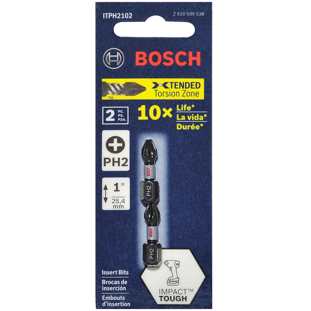 BOSCH PH2 x 25mm Phillips Insert Screwdriver Bit - IMPACT TOUGH - 2 Piece