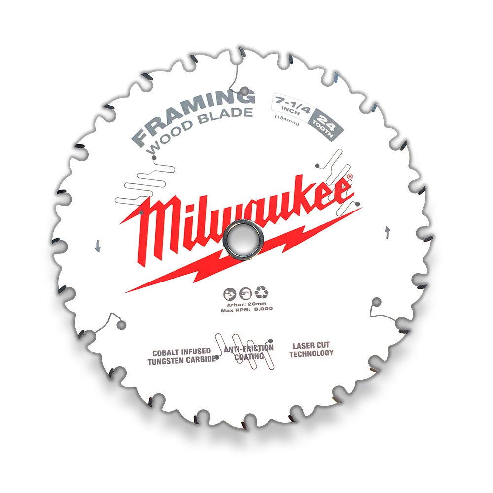 MILWAUKEE 184mm (7 1/4") 24T Wood Circular Saw Blade Framing 48418720