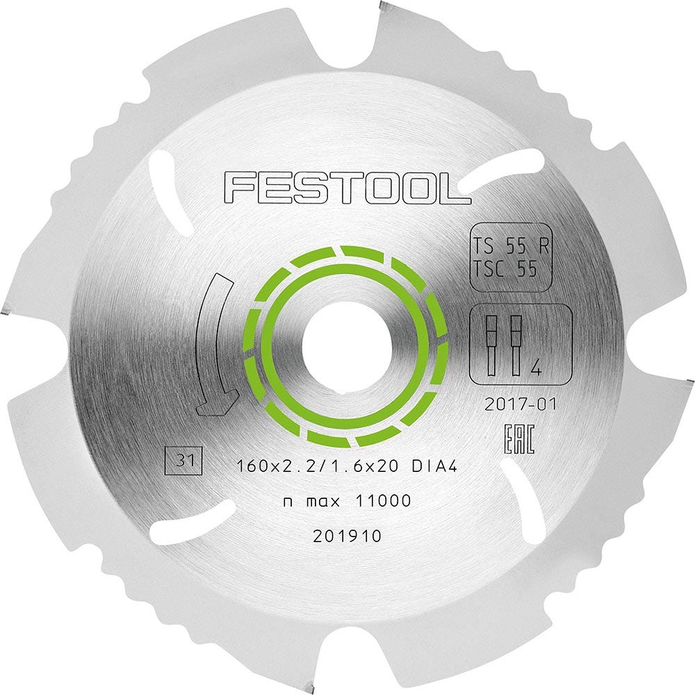 FESTOOL 160mm 4T PCD Circular Saw Blade for Fibre Cement Cutting