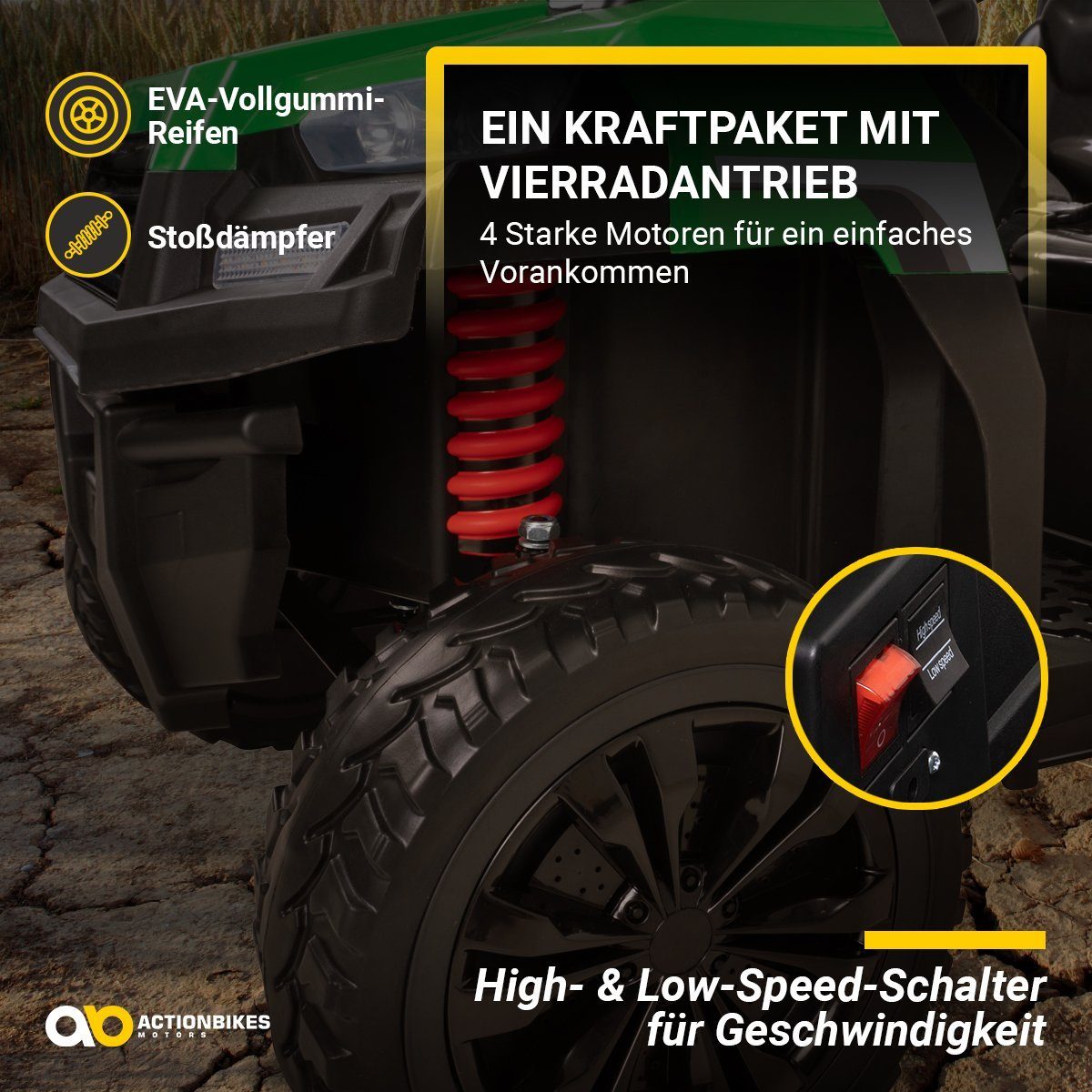 Actionbikes Motors Elektro-Kinderauto Elektroauto A730 UTV, Belastbarkeit 60 kg, (2-tlg), mit Fernbedienung - USB - AUX - Soft Start - Bremsautomatik