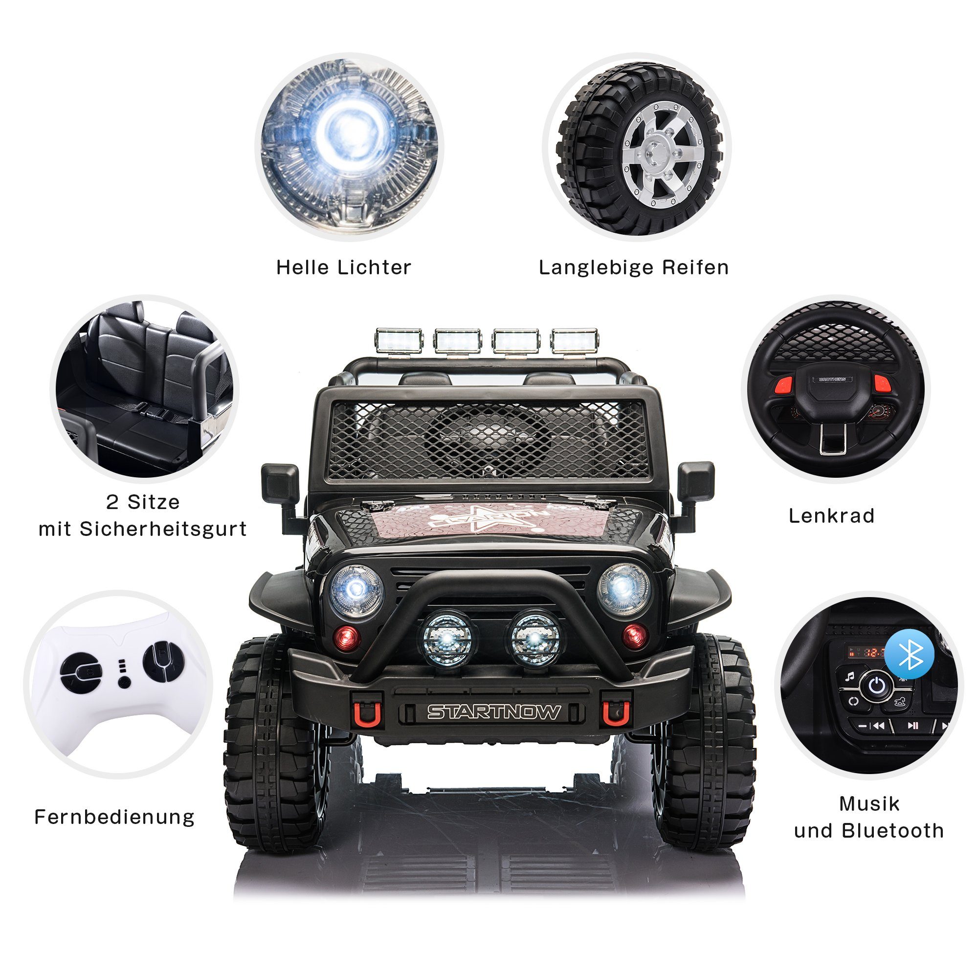 Merax Elektro-Kinderauto, Belastbarkeit 50 kg, mit 2 Sitzer, Elektroauto mit USB, AUX und Bluetooth inkl. Ferndienung