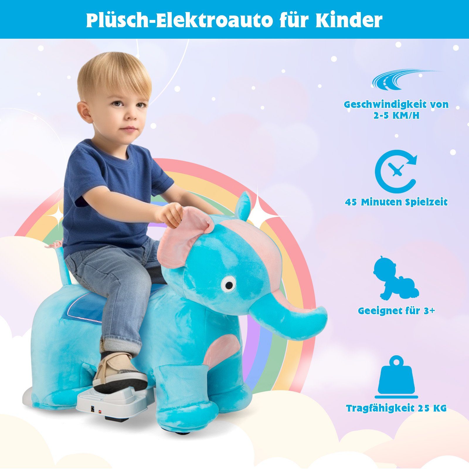 COSTWAY electric children's car 6V plush toys children's car, 2-5km/h