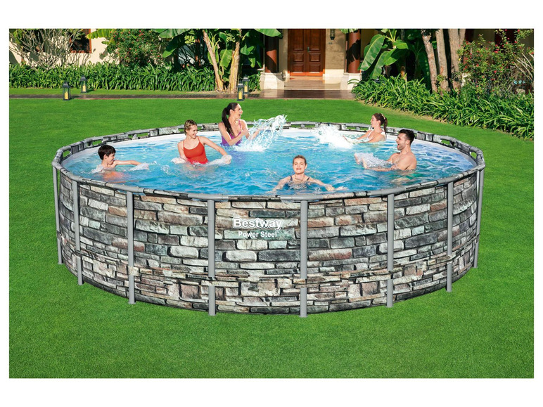 Bestway Power Steel™ Framepool Komplett-Set, rund mit Filterpumpe, Sicherheitsleiter und Abdeckplane