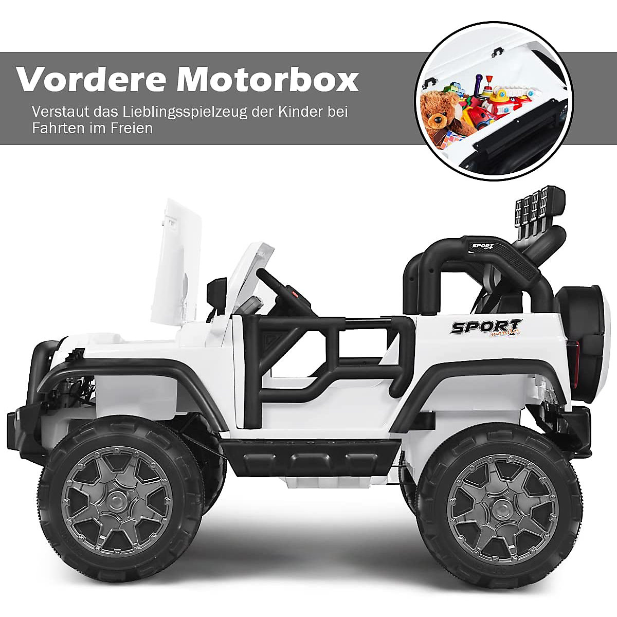 Elektroauto Jeep 2 Sitzer mit 3 Geschwindigkeiten weiß