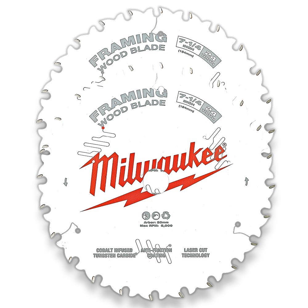 MILWAUKEE 184mm 7-1/4" 24T Wood Circular Saw Blade Framing - 2 Piece 48418721