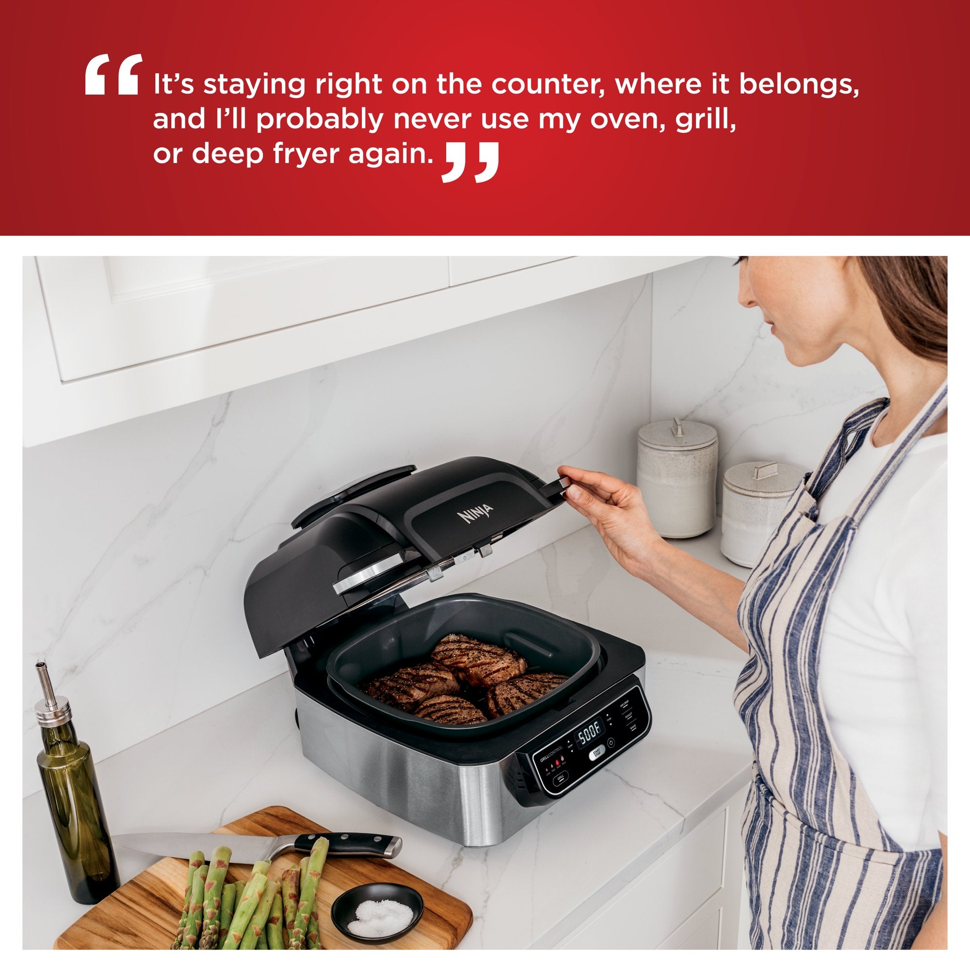Ninja® Foodi™ 4-in-1 Indoor Grill with 4-Quart Air Fryer, Roast, & Bake, AG300